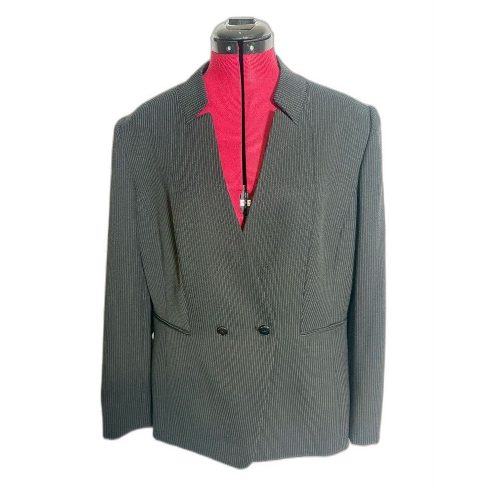Tahari ASL Blazer Women's Size 16 Black Pinstripe Double-Breasted Long Sleeves